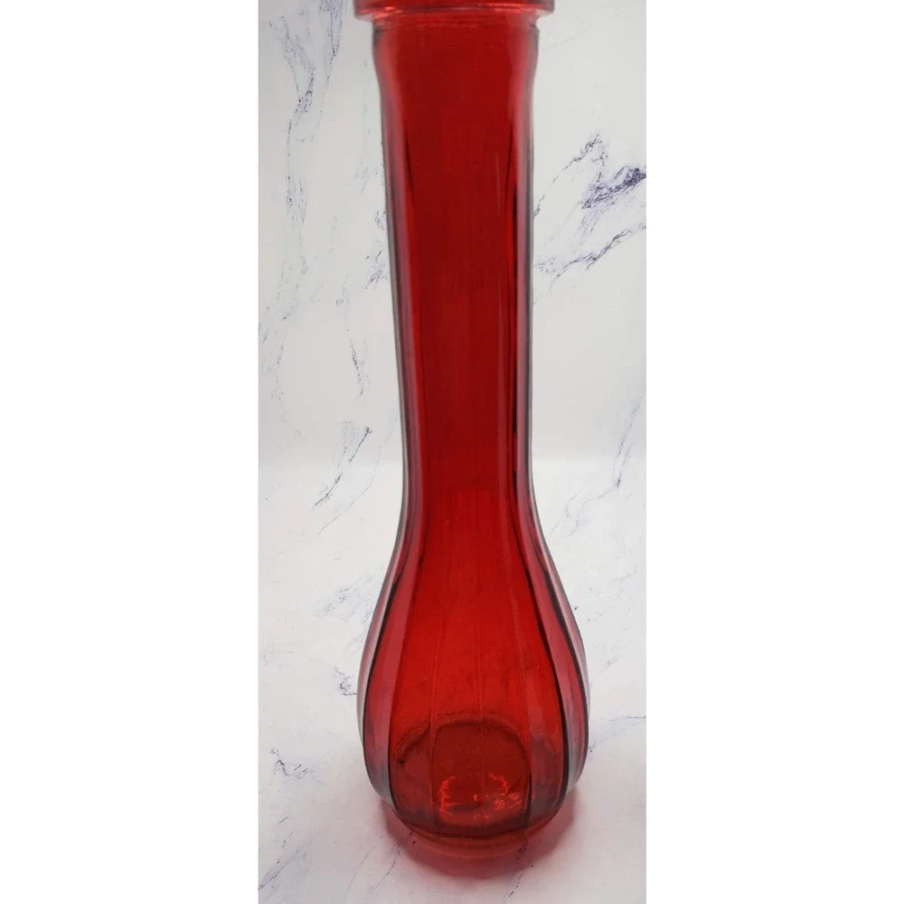 Ribbed Red Ruby 9 Inch Tall Glass Bud Vase